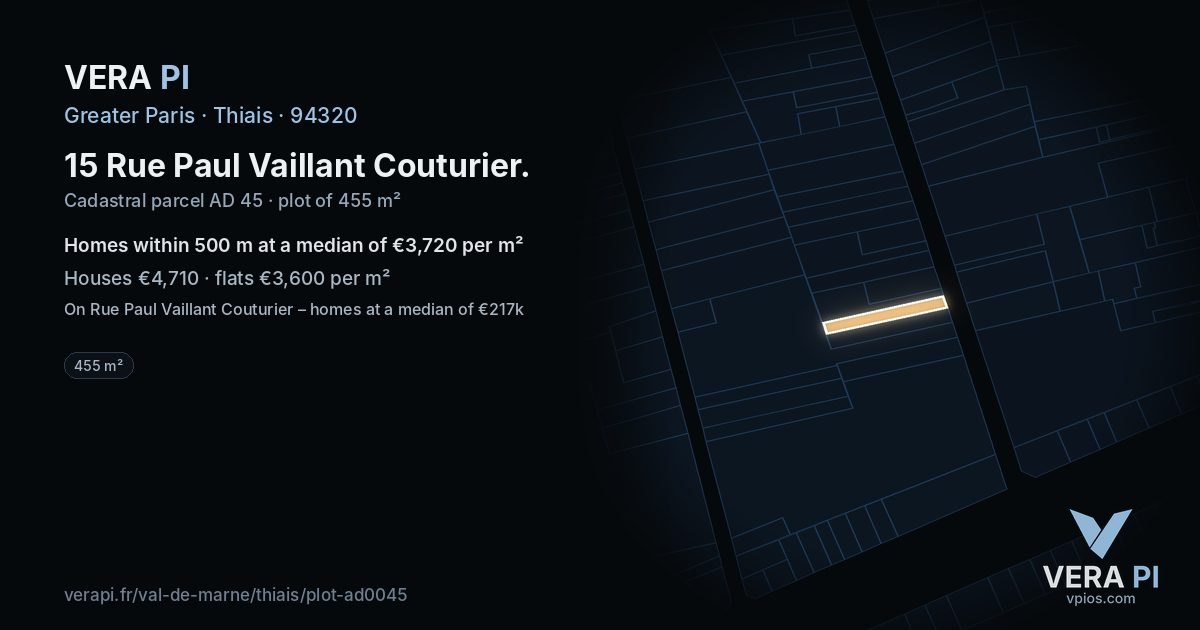 15 Rue Paul Vaillant Couturier, Thiais at night – the plot lit, the parcels around coloured by the prices near them