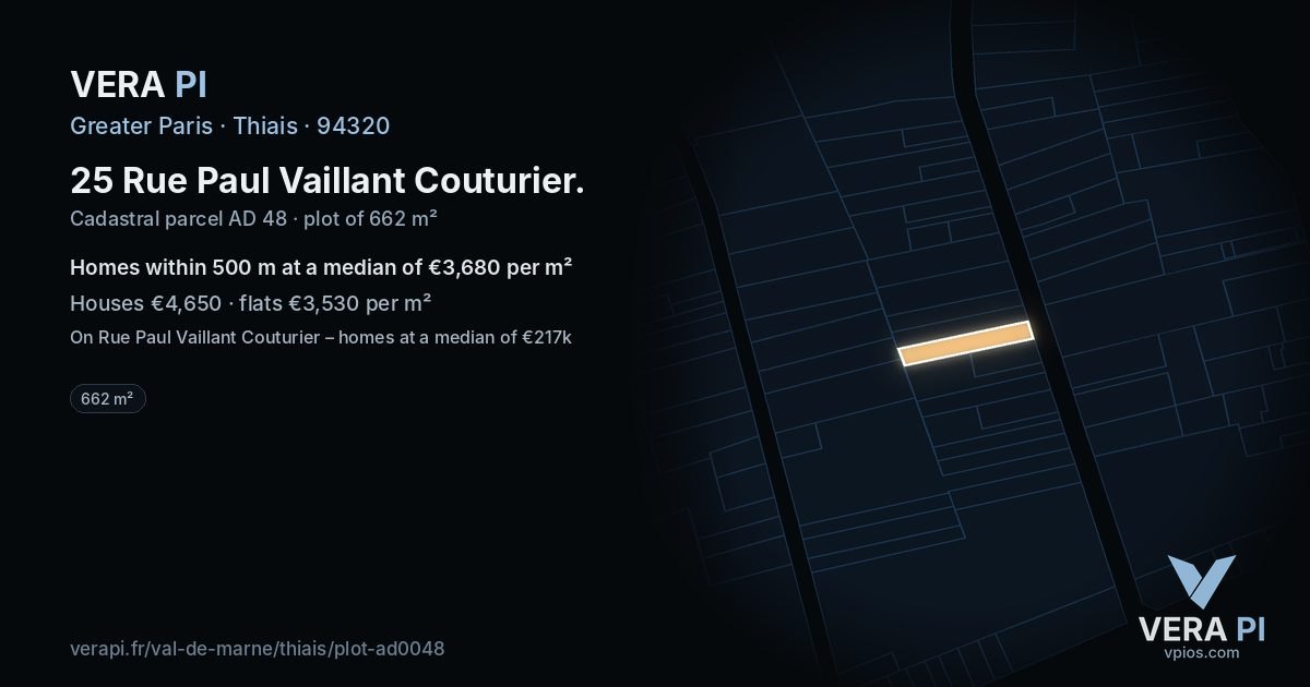 25 Rue Paul Vaillant Couturier, Thiais at night – the plot lit, the parcels around coloured by the prices near them