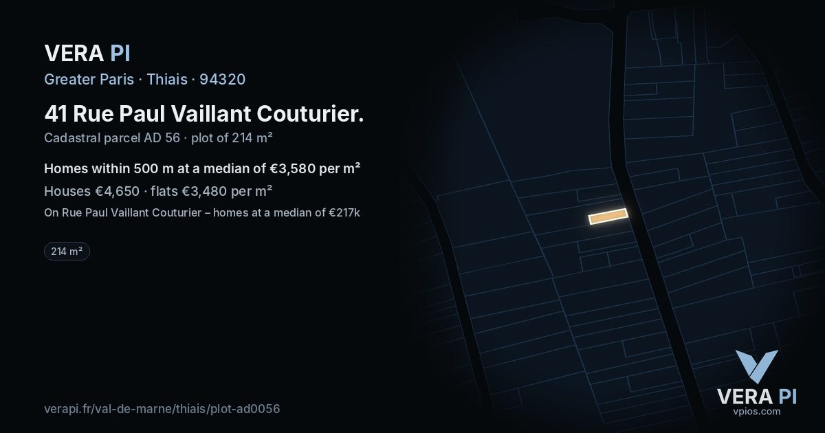 41 Rue Paul Vaillant Couturier, Thiais at night – the plot lit, the parcels around coloured by the prices near them