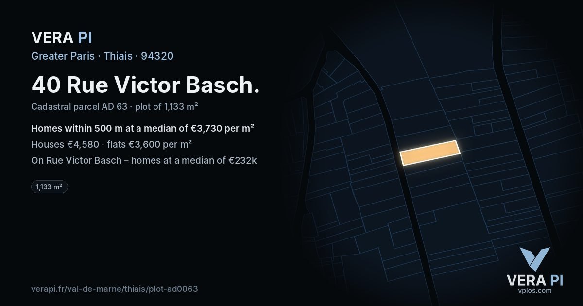 40 Rue Victor Basch, Thiais at night – the plot lit, the parcels around coloured by the prices near them