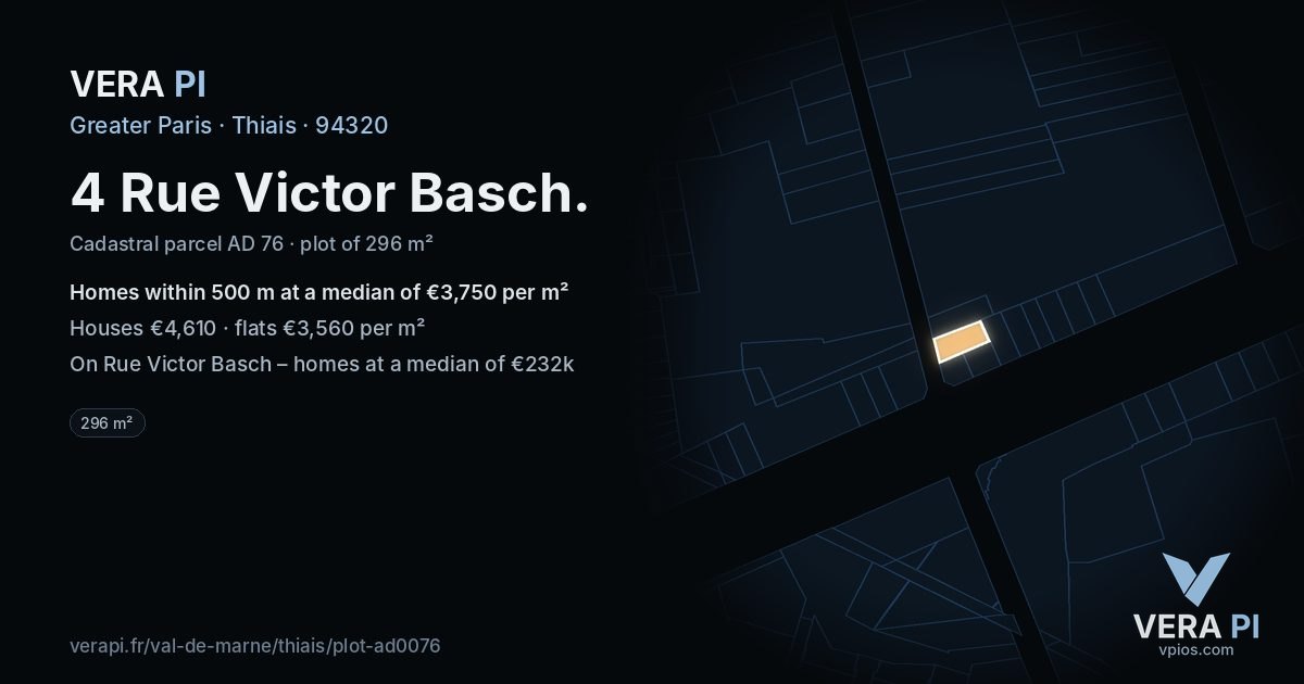 4 Rue Victor Basch, Thiais at night – the plot lit, the parcels around coloured by the prices near them