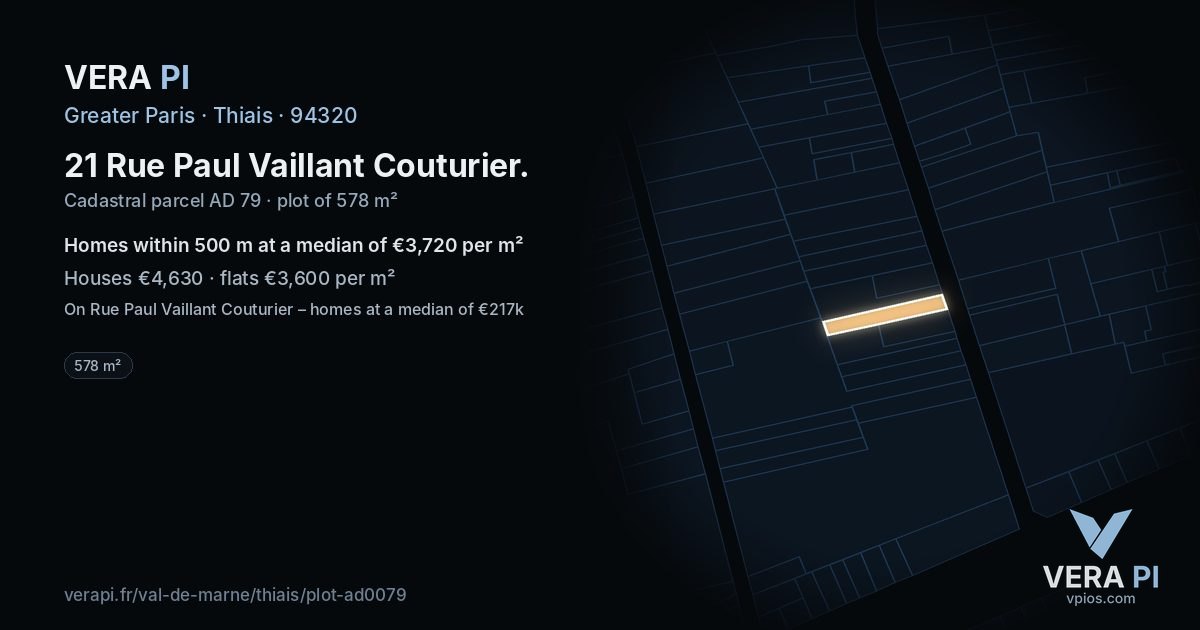 21 Rue Paul Vaillant Couturier, Thiais at night – the plot lit, the parcels around coloured by the prices near them