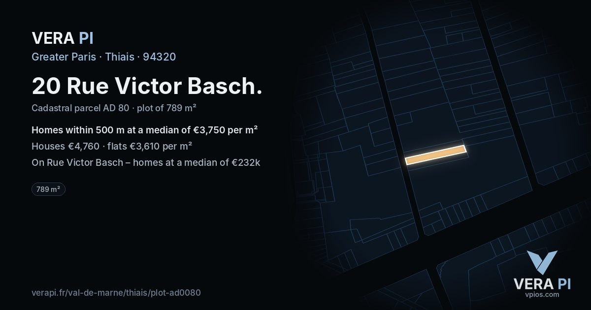 20 Rue Victor Basch, Thiais at night – the plot lit, the parcels around coloured by the prices near them
