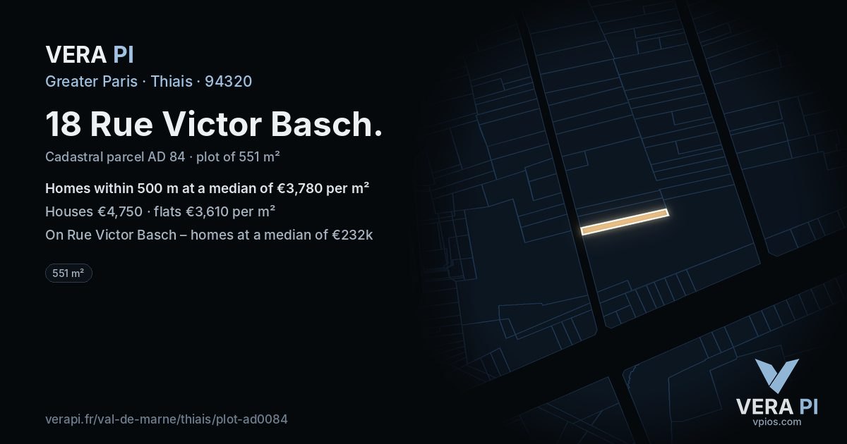 18 Rue Victor Basch, Thiais at night – the plot lit, the parcels around coloured by the prices near them