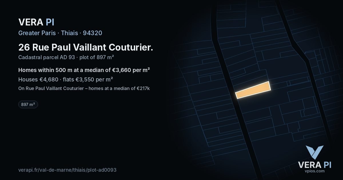 26 Rue Paul Vaillant Couturier, Thiais at night – the plot lit, the parcels around coloured by the prices near them