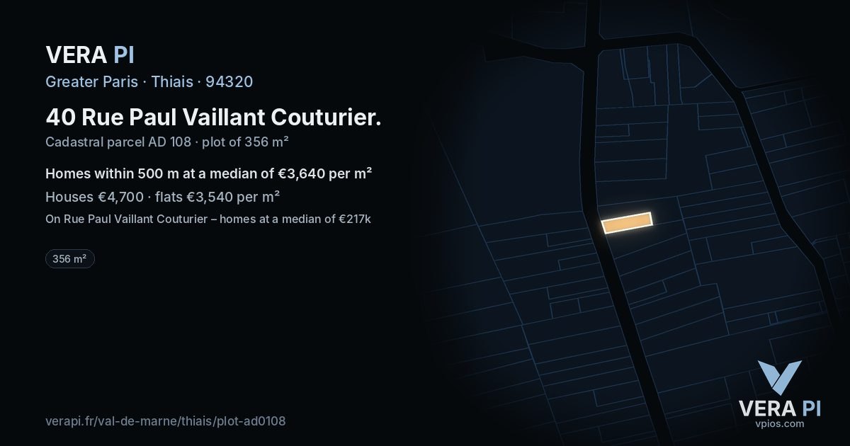 40 Rue Paul Vaillant Couturier, Thiais at night – the plot lit, the parcels around coloured by the prices near them