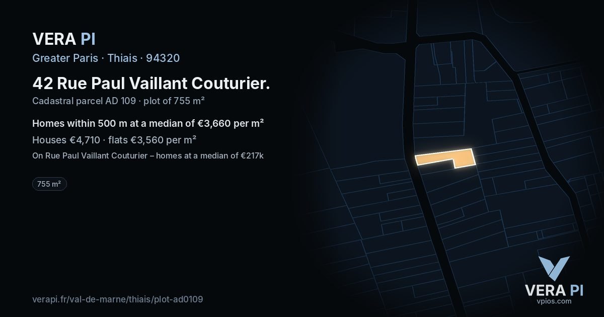 42 Rue Paul Vaillant Couturier, Thiais at night – the plot lit, the parcels around coloured by the prices near them