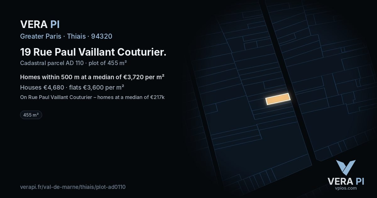 19 Rue Paul Vaillant Couturier, Thiais at night – the plot lit, the parcels around coloured by the prices near them