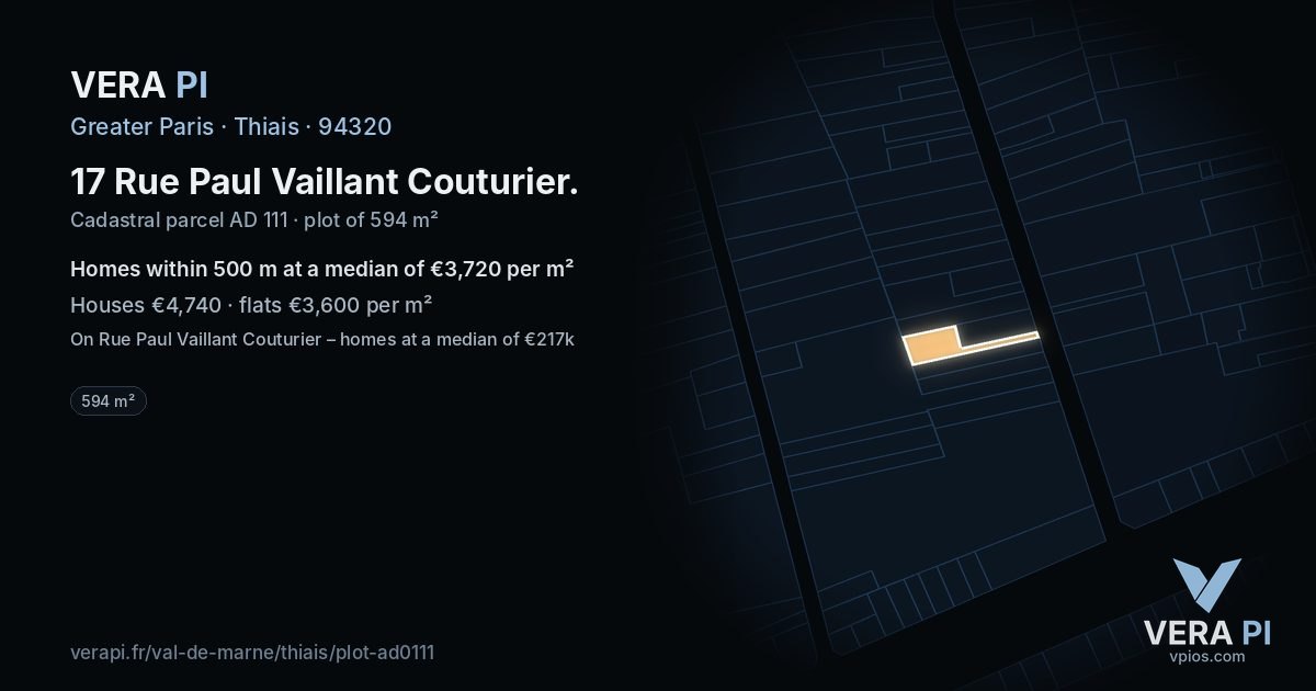 17 Rue Paul Vaillant Couturier, Thiais at night – the plot lit, the parcels around coloured by the prices near them