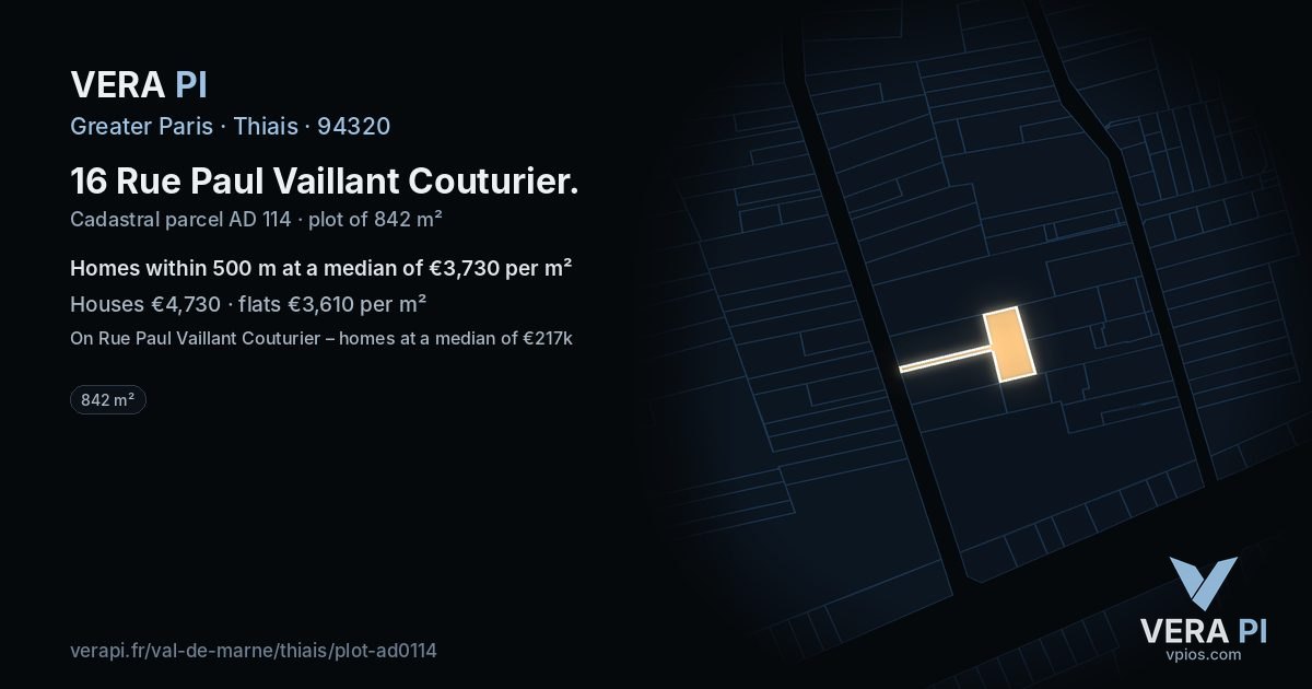16 Rue Paul Vaillant Couturier, Thiais at night – the plot lit, the parcels around coloured by the prices near them