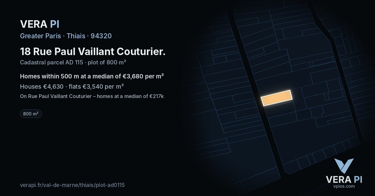 18 Rue Paul Vaillant Couturier, Thiais at night – the plot lit, the parcels around coloured by the prices near them