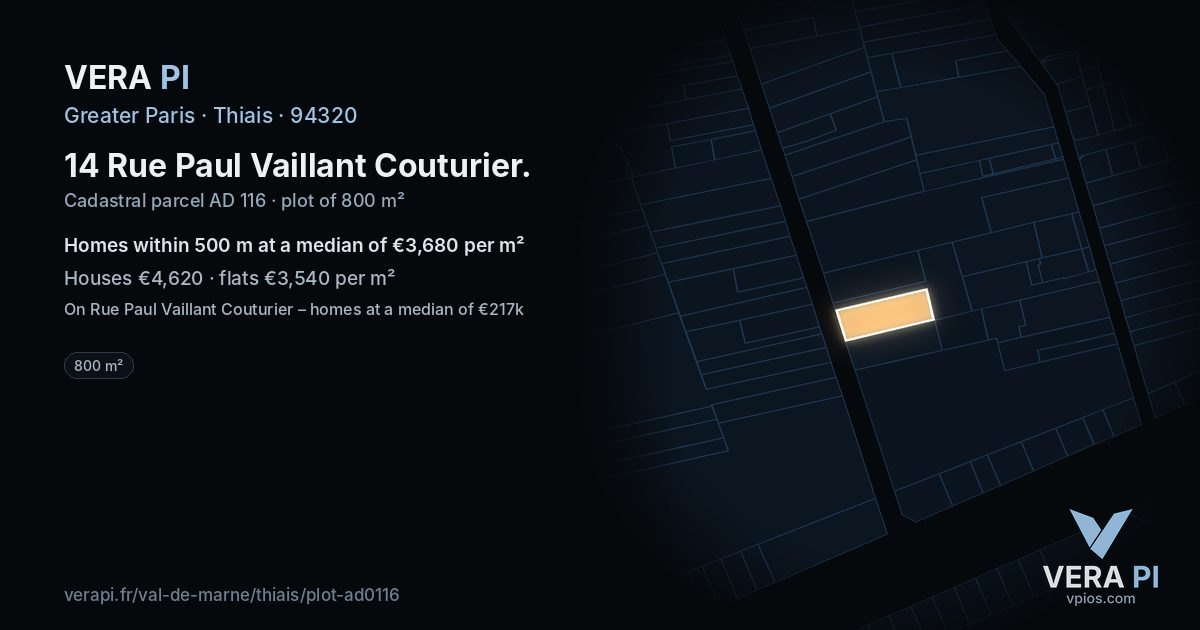14 Rue Paul Vaillant Couturier, Thiais at night – the plot lit, the parcels around coloured by the prices near them
