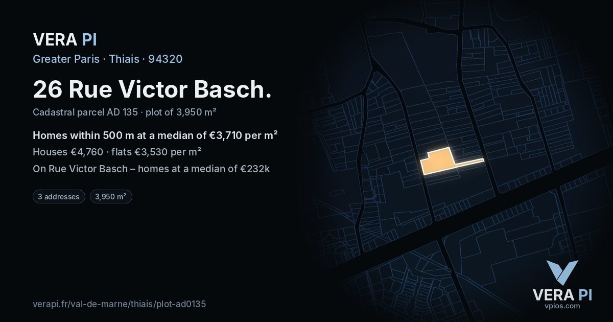 26 Rue Victor Basch, Thiais at night – the plot lit, the parcels around coloured by the prices near them