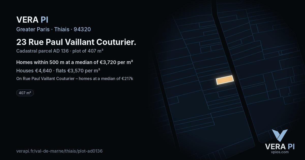 23 Rue Paul Vaillant Couturier, Thiais at night – the plot lit, the parcels around coloured by the prices near them