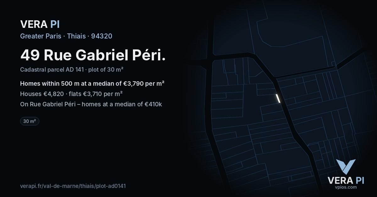 49 Rue Gabriel Péri, Thiais at night – the plot lit, the parcels around coloured by the prices near them