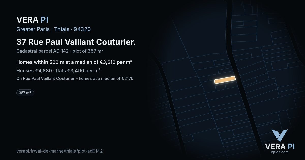 37 Rue Paul Vaillant Couturier, Thiais at night – the plot lit, the parcels around coloured by the prices near them