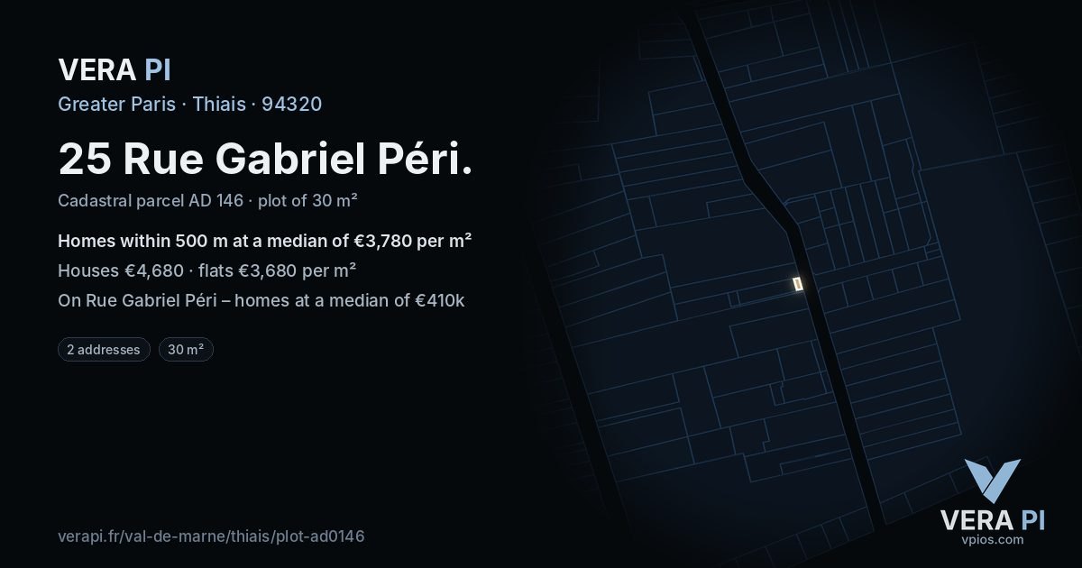 25 Rue Gabriel Péri, Thiais at night – the plot lit, the parcels around coloured by the prices near them
