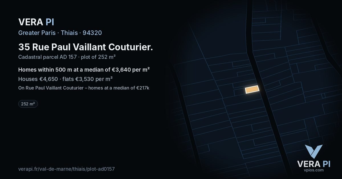 35 Rue Paul Vaillant Couturier, Thiais at night – the plot lit, the parcels around coloured by the prices near them
