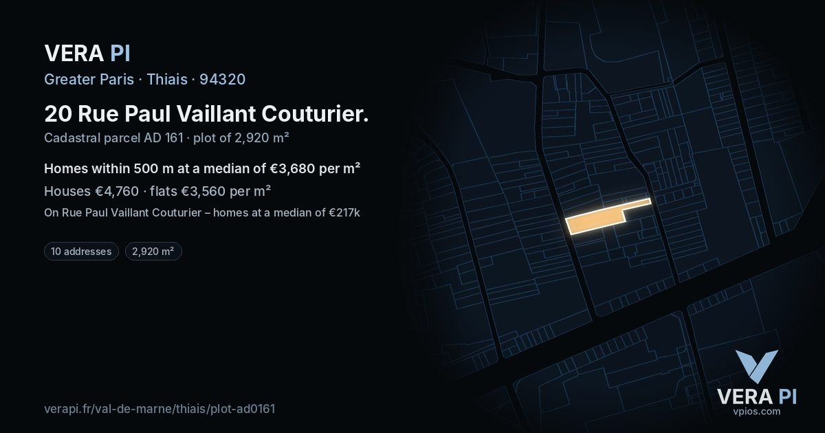 20 Rue Paul Vaillant Couturier, Thiais at night – the plot lit, the parcels around coloured by the prices near them