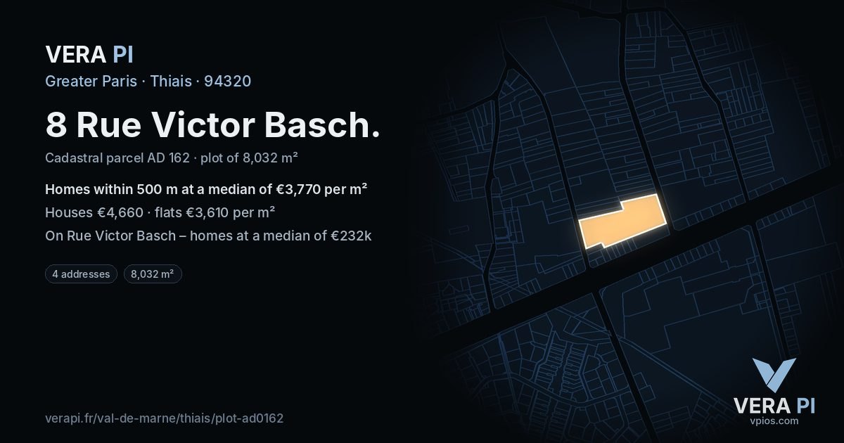 8 Rue Victor Basch, Thiais at night – the plot lit, the parcels around coloured by the prices near them
