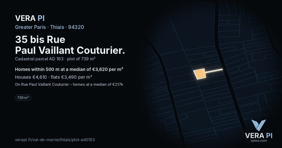 35 bis Rue Paul Vaillant Couturier, Thiais at night – the plot lit, the parcels around coloured by the prices near them