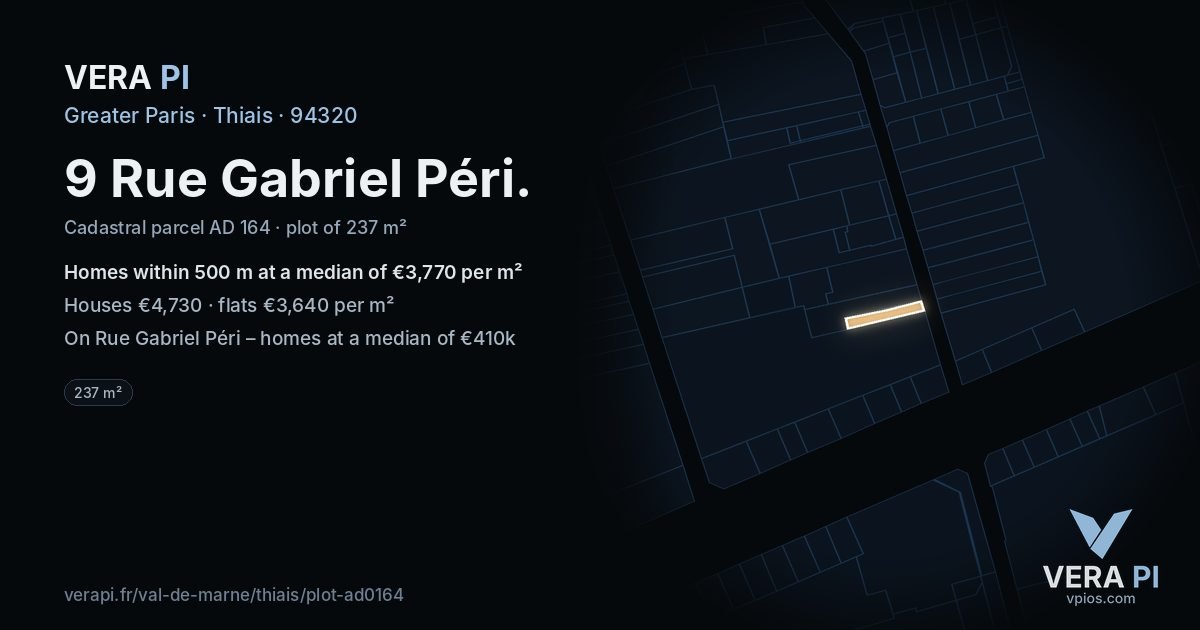 9 Rue Gabriel Péri, Thiais at night – the plot lit, the parcels around coloured by the prices near them