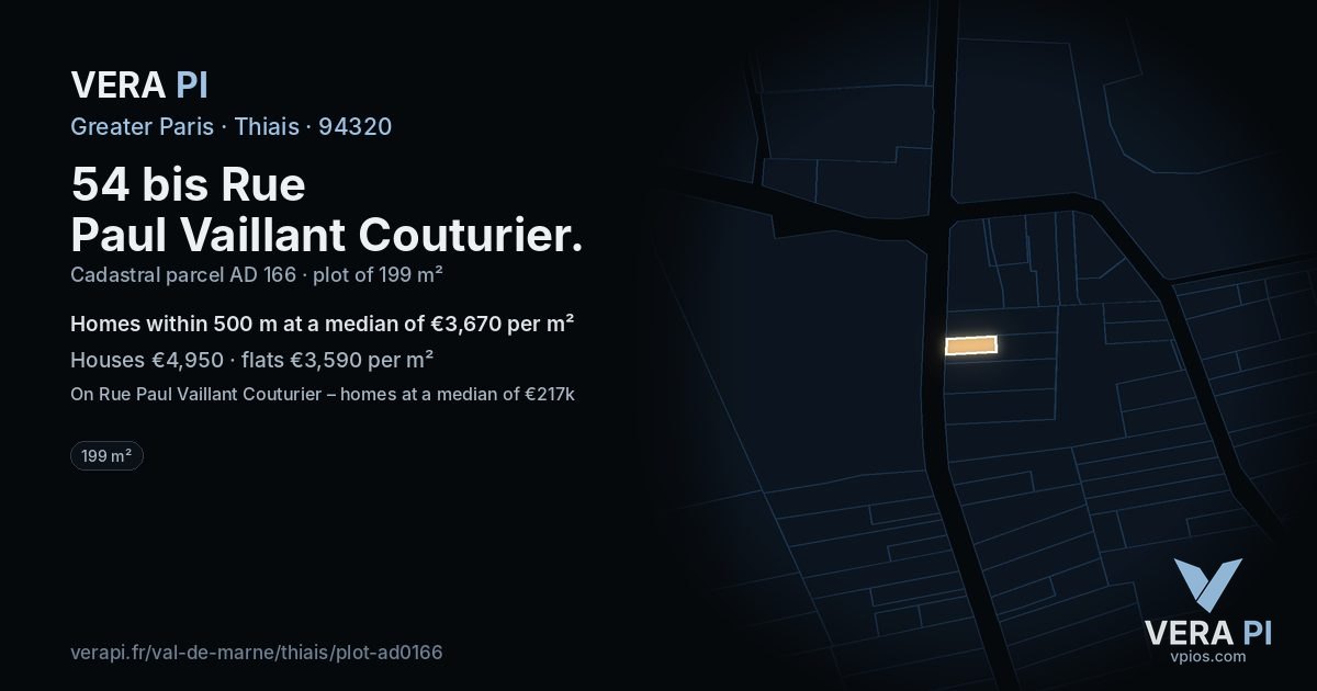 54 bis Rue Paul Vaillant Couturier, Thiais at night – the plot lit, the parcels around coloured by the prices near them