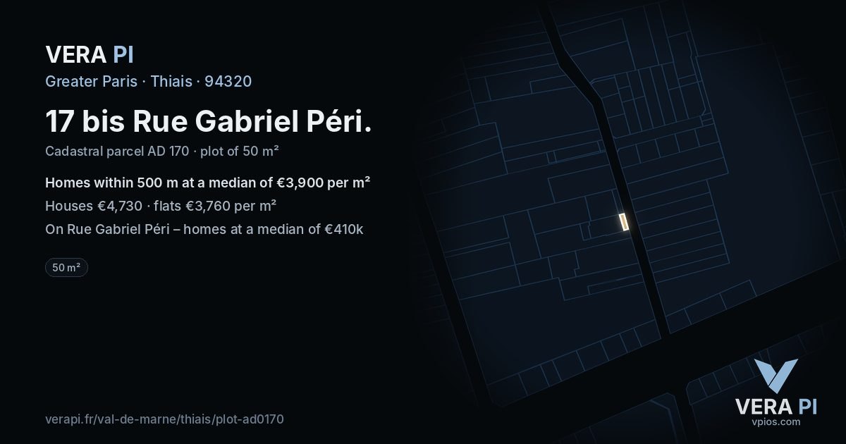 17 bis Rue Gabriel Péri, Thiais at night – the plot lit, the parcels around coloured by the prices near them