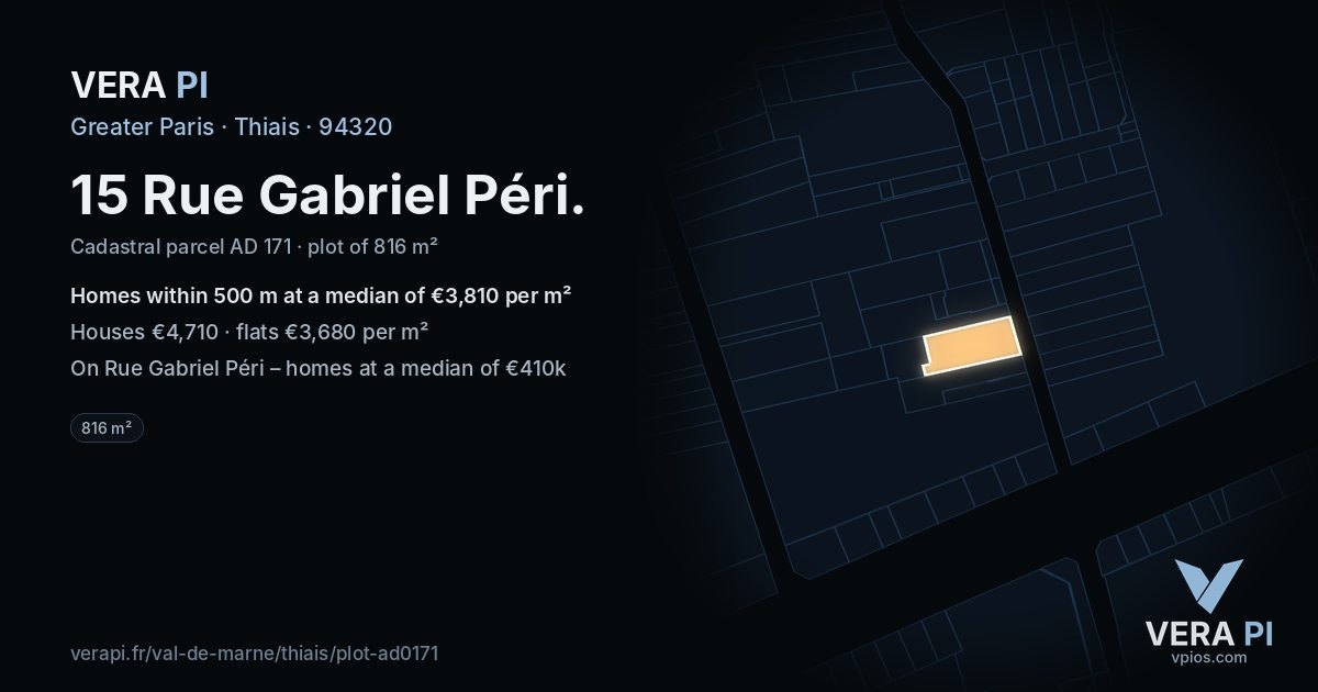 15 Rue Gabriel Péri, Thiais at night – the plot lit, the parcels around coloured by the prices near them