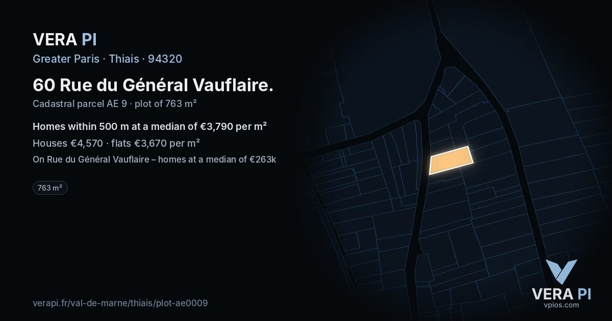 60 Rue du Général Vauflaire, Thiais at night – the plot lit, the parcels around coloured by the prices near them