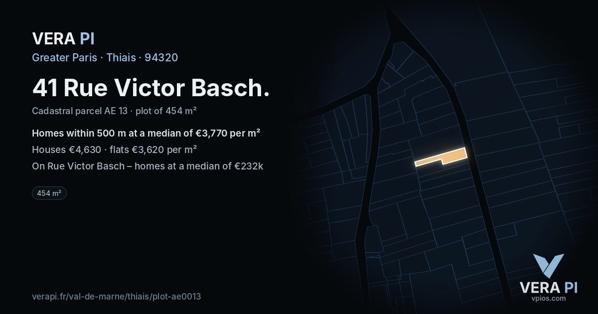 41 Rue Victor Basch, Thiais at night – the plot lit, the parcels around coloured by the prices near them