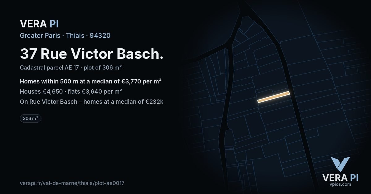 37 Rue Victor Basch, Thiais at night – the plot lit, the parcels around coloured by the prices near them