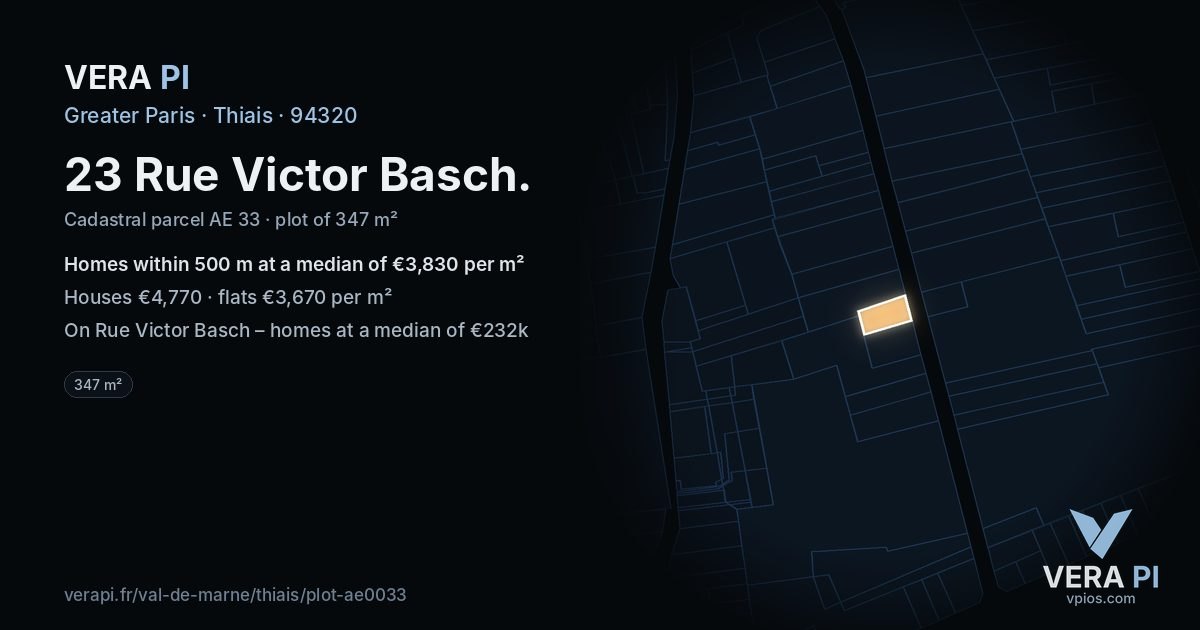 23 Rue Victor Basch, Thiais at night – the plot lit, the parcels around coloured by the prices near them