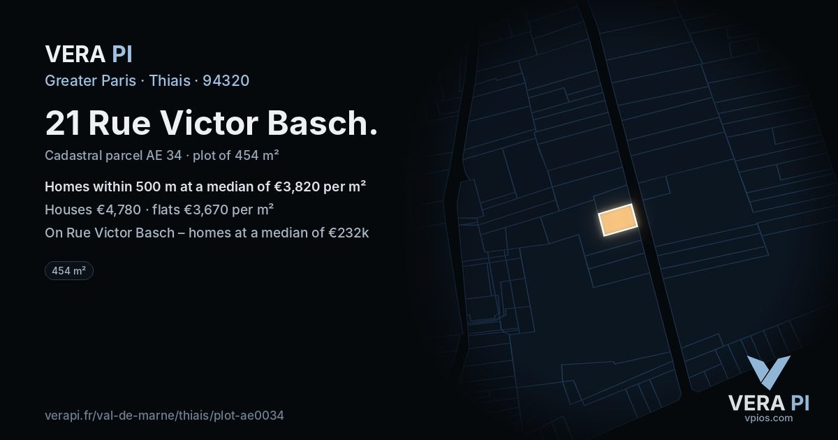 21 Rue Victor Basch, Thiais at night – the plot lit, the parcels around coloured by the prices near them