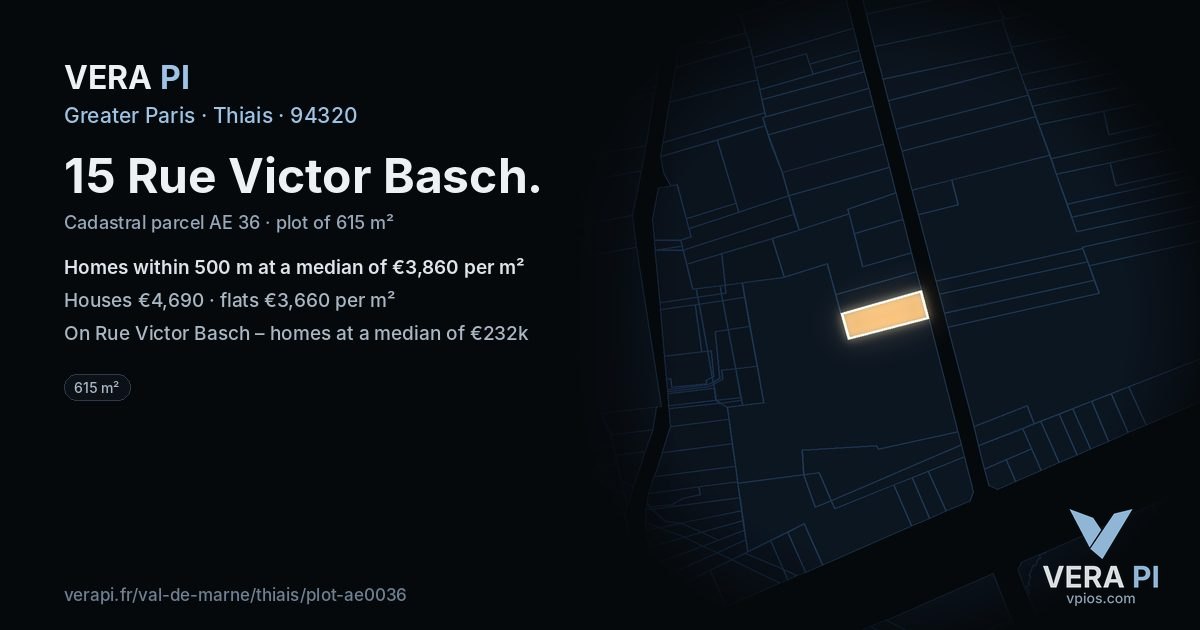 15 Rue Victor Basch, Thiais at night – the plot lit, the parcels around coloured by the prices near them
