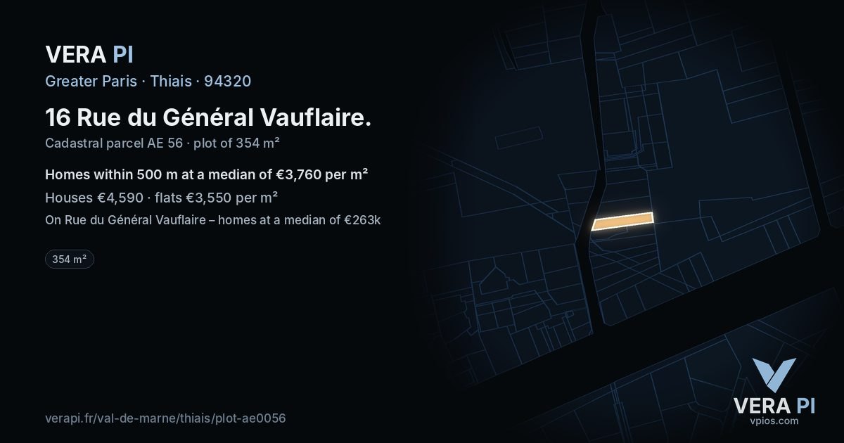 16 Rue du Général Vauflaire, Thiais at night – the plot lit, the parcels around coloured by the prices near them
