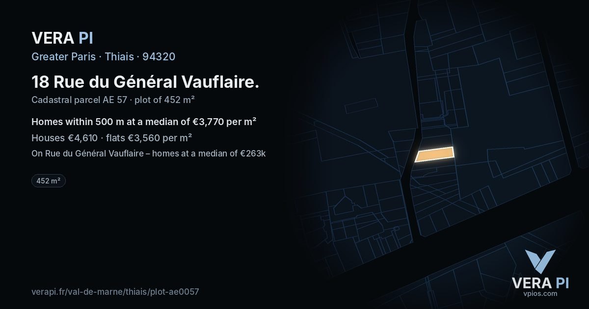 18 Rue du Général Vauflaire, Thiais at night – the plot lit, the parcels around coloured by the prices near them