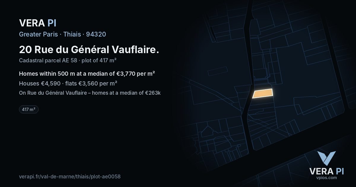 20 Rue du Général Vauflaire, Thiais at night – the plot lit, the parcels around coloured by the prices near them
