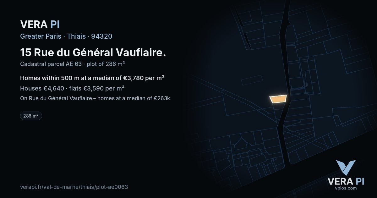 15 Rue du Général Vauflaire, Thiais at night – the plot lit, the parcels around coloured by the prices near them