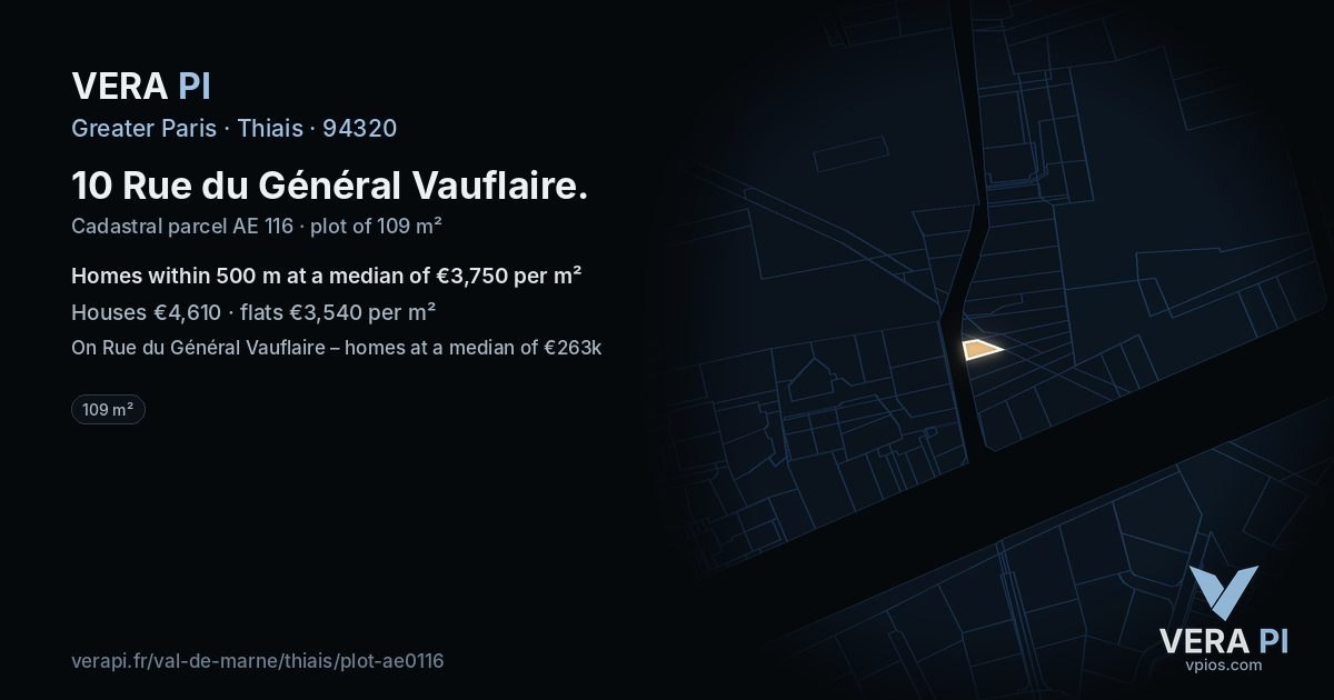 10 Rue du Général Vauflaire, Thiais at night – the plot lit, the parcels around coloured by the prices near them