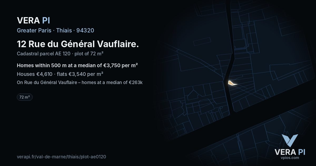 12 Rue du Général Vauflaire, Thiais at night – the plot lit, the parcels around coloured by the prices near them