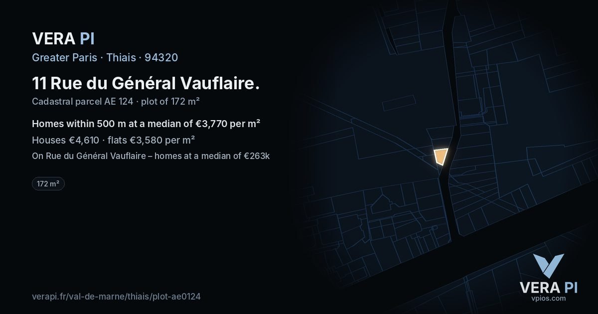 11 Rue du Général Vauflaire, Thiais at night – the plot lit, the parcels around coloured by the prices near them