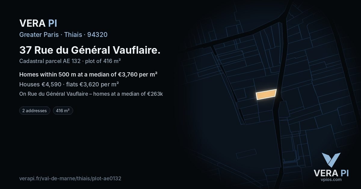 37 Rue du Général Vauflaire, Thiais at night – the plot lit, the parcels around coloured by the prices near them