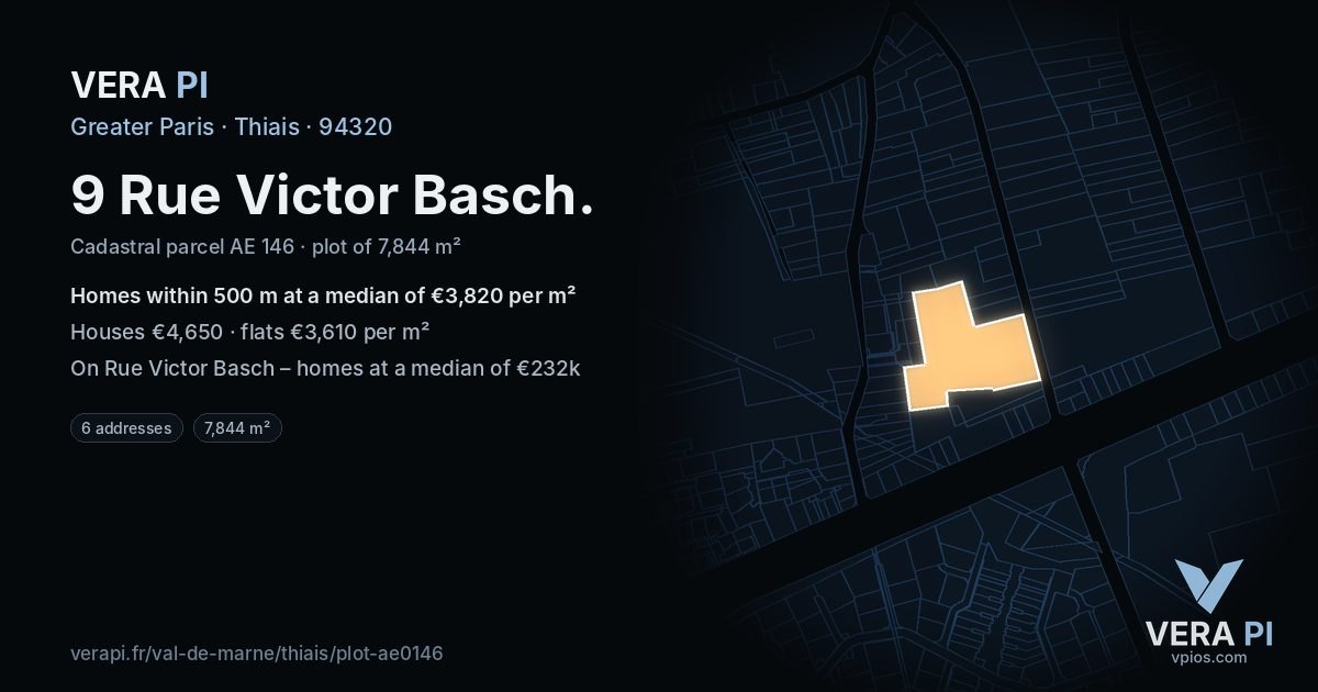 9 Rue Victor Basch, Thiais at night – the plot lit, the parcels around coloured by the prices near them