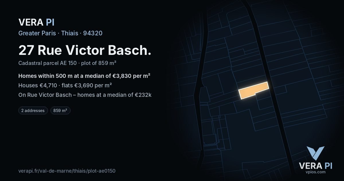 27 Rue Victor Basch, Thiais at night – the plot lit, the parcels around coloured by the prices near them