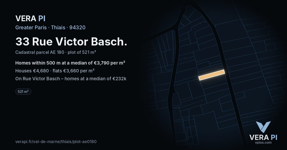 33 Rue Victor Basch, Thiais at night – the plot lit, the parcels around coloured by the prices near them
