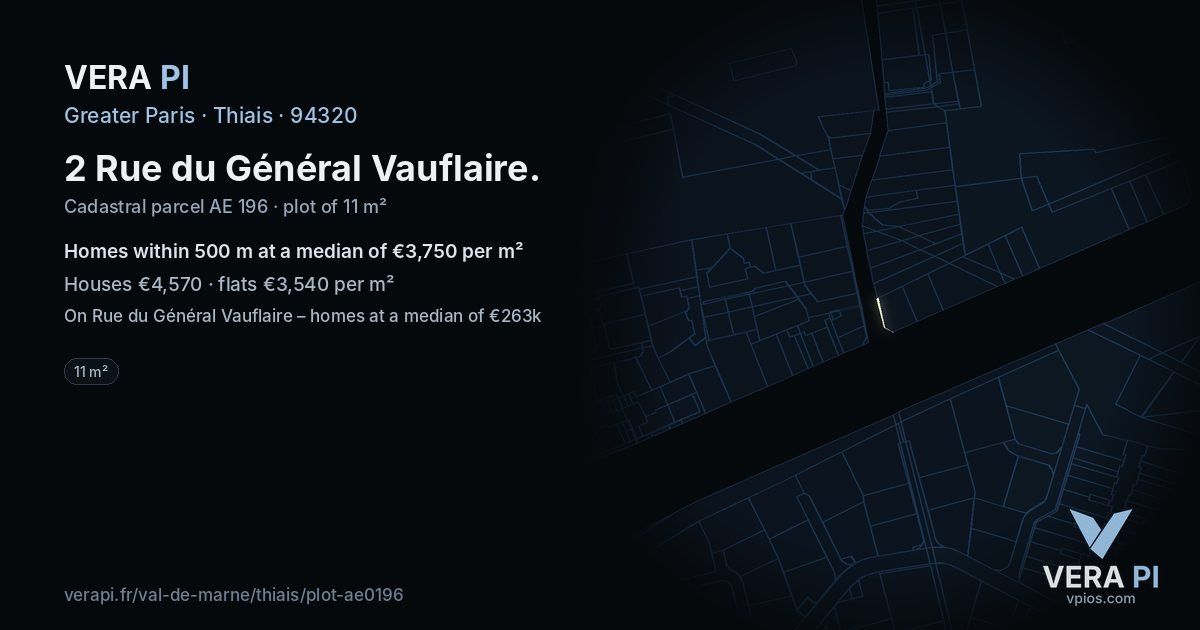 2 Rue du Général Vauflaire, Thiais at night – the plot lit, the parcels around coloured by the prices near them