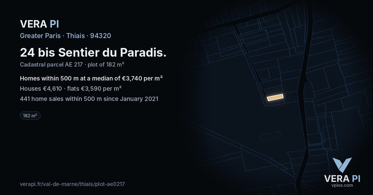 24 bis Sentier du Paradis, Thiais at night – the plot lit, the parcels around coloured by the prices near them