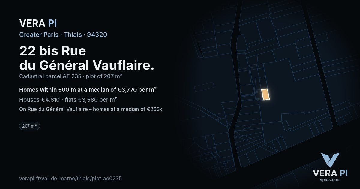 22 bis Rue du Général Vauflaire, Thiais at night – the plot lit, the parcels around coloured by the prices near them
