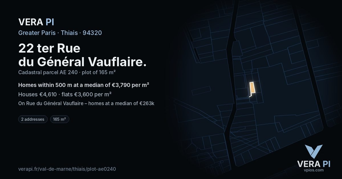22 ter Rue du Général Vauflaire, Thiais at night – the plot lit, the parcels around coloured by the prices near them